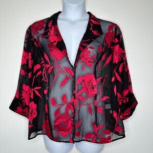 Burnout Sheer Floral Top Size‎ 20W Black Red